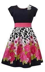 Girls Scoop Neck Cap Sleeves Applique Elasticized   Waistline Chiffon/Cotton/Spandex/Knit Floral Print Fit-and-Flare  Dress