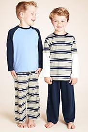 2 Pack Younger Boys Cotton Rich Striped Pyjamas