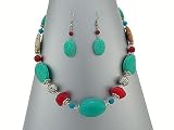 Winnity Beautiful Genuine Stone Turquoise and More Stone Multi-Colored Necklace and Earrings Set Comes Gift Boxed Silver Tone