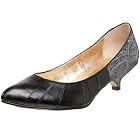 All Black Women's Exotic Kitten Eel Skin/Snake Combo Heel