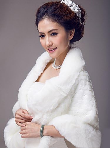Lostin Women's bridal Shawl Faux Fur Cape Wrap Shrug Stole Color White