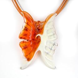 Handmade Murano Glass Pendant - Butterfly Orange/White