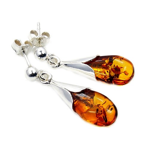 'Honey Lily' Sterling Silver Natural Baltic Amber Dangle Earrings