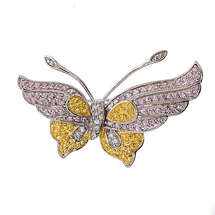C.Z. Canary Pink Sapphire Diamond Sterling Silver Butterfly Pin (Holiday Special)