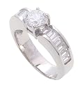 SilverBin Sterling Silver Engagement Style Round CZ Ring with Baguette CZ Accents