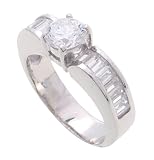 SilverBin Sterling Silver Engagement Style Round CZ Ring with Baguette CZ Accents