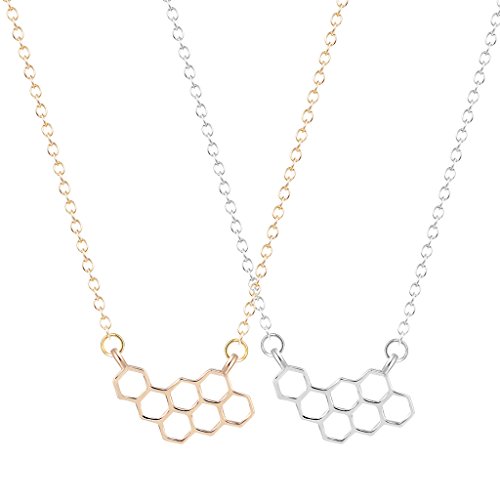 Unique Jewelry Honeycomb Beehive Hive Bee Honeybee Necklace Pendant Collares Gift for Girls 2PCS
