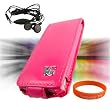 Apple iPod Nano 5th Generation (5G Video) Premium **VG BRAND** Leather Flip Case Cover **HOT PINK** + MP3 Player Earphones + Vangoddy ?(Trademarked) Orange Silicone Wrist Band!!!