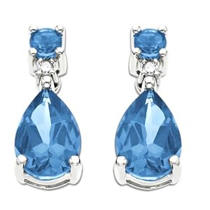 Buy 10k White Gold Blue Topaz Pear Shaped Earrings w  Diamond Accent by Amazon.com Collection