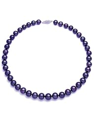 PremiumPearl 8-8.5mm AA+ Quality Black with Blue Overtones Freshwater Pearl Necklace Yellow Gold, 17" Length