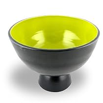 Contemporary Pottery Pedestal Bowl in Lime Green, 10"