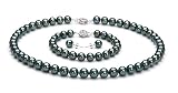 Black 7.5-8mm AAA Japanese Akoya Pearl Set 16 inch Choker Length