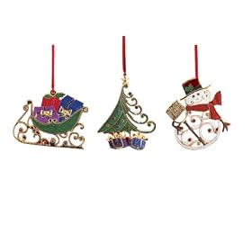 Gorham Set of 3 Ornaments- Tree, Sleigh, Snowman