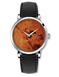 SPRAWL Aanalog Fashion Series Silver Ladies Watches of Genuine Black Leather Strap,Unique Wrist Watch for Women Girls Designed with Dark spots on leaf coffee