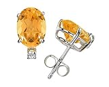 7X5mm Oval Citrine and Diamond Stud Earrings in 14K White Gold