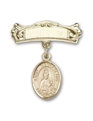 14K Gold Baby Badge with St. Wenceslaus Charm and Arched Polished Badge Pin