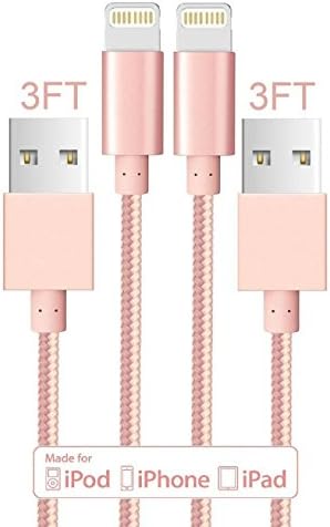 Winky(TM) 3.4 Ft Nylon Braided Strengthen Anti-interference Lighting to USB Sync Cable Charger Cord for iPhone 6s Plus, 6s,6, 5, iPad, iPod Lifetime Guarantee (2-Pack Rose Gold)