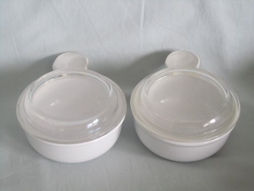 SET OF 2 - Vintage Corning White 15 oz. Grab-It / Heat & Eat Casserole Baking Dishes w/ Glass Lid