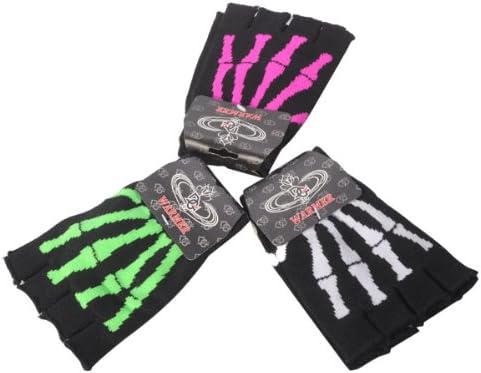 1 Pair Skeleton Bone Fingerless Elastic Knitted Winter Worm Mitten Gloves for Unisex Mens Womens Childrens Teens Boy Girl (Pink)