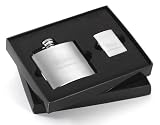 PERSONALIZED Engraved 4 Oz BRUSHED FINISH Liquor FLASK And GENUINE ZIPPO LIGHTER Gift Set