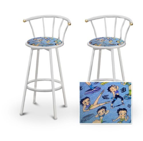 2 Betty Boop Baby Blue White Metal Custom Barstools with Backrest Set