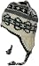 WOOL CHULLO FLEECE LINED SKI HAT TOQUE WITH EAR FLAPS WINTER KNIT BEANIE MOUNTAINEERING SKULL CAP (WHITE / GREY - BLACK OVAL)