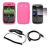 Premium Pink Soft Silicone Gel Skin Cover Case + Crystal Clear Screen Protector + Rapid Car Charger + USB Data Sync Charge Cable for BlackBerry Bold 9700 [Accessory Export Packaging]