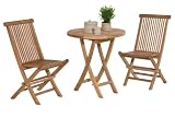 Siena Garden 715363 Balkon Set Viking 2 Klappstuehle, Klapptisch rund, massives Plantagenteakholz