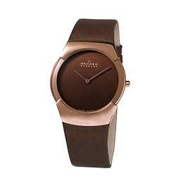 Skagen Men's 582XLRLM Swiss Movement Rose-tone Steel Brown Leather Watch