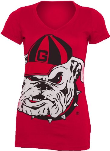 NCAA Georgia Bulldogs Gigantor Ladies V-Neck Tee Shirt (Red, Medium)