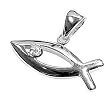 Sterling Silver Pendant - Fish - Clear Cubic Zerconia - 7mm Height