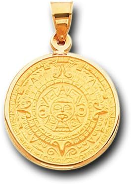 14K Yellow Gold Aztec Calendar Satin Charm Pendant