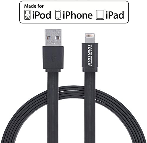 [Apple MFi Certified] YourTech Apple Lightning Cable over 6 feet long (2 Meters) Flat Tangle Free cord for Apple iPhone and iPad, Charge and Sync Compatibility with iPhone 6, 6 plus, 5S, 5C and 5, iPad, iPod - Black