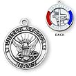 Sterling Silver God Bless America United States Navy Medal and 24-inch Chain