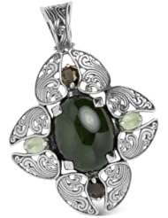 Southwest Spirit Sterling Silver Nephrite Jade 4-Leaf Pendant Enhancer