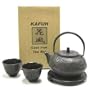 4 piece Cast Iron Tea Set w/ Trivet Bamboo Design (Black)