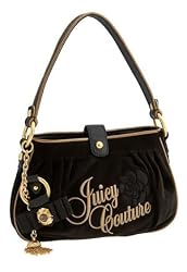 Juicy Couture Velour Rose Flower Small Shoulder Bag Tote Black