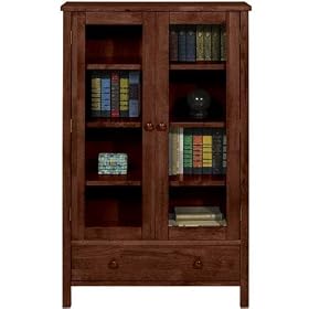 Mission - style Four - shelf Bookcase With Glass Doors, 4-SHELF, CHESTNUT