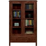 Mission - style Four - shelf Bookcase With Glass Doors, 4-SHELF, CHESTNUT