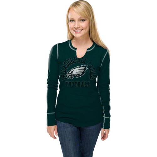 NFL Women's Philadelphia Eagles Gameday Gal III Long Sleeve Split Crew Neck Thermal Tee (Marine Green/White, XX-Large)