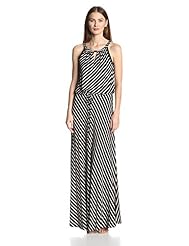 Jeweled Keyhole Rayon/Spandex Striped Print Maxi Dress 