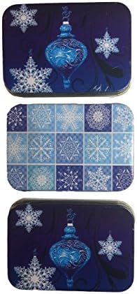 Christmas Gift Card Holders Tin Box Blue Ornaments and Snowflakes 3 Pack