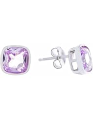 Platinum Plated Sterling Silver Cushion Cut Cubic Zirconia Bezel Set Earrings