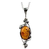 Sterling Silver Honey Amber Victorian Pendant Necklace , 18"