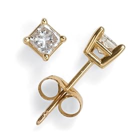14k Yellow Gold Princess Cut Diamond Stud Earrings (1/4ct tw, J, I)