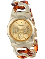 Geneva Womens 2379-gold/tort-GEN Oversized Interlocked Chain Band Watch