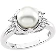 14K White Gold Akoya Cultured Pearl and Diamond Ring - 8.00mm