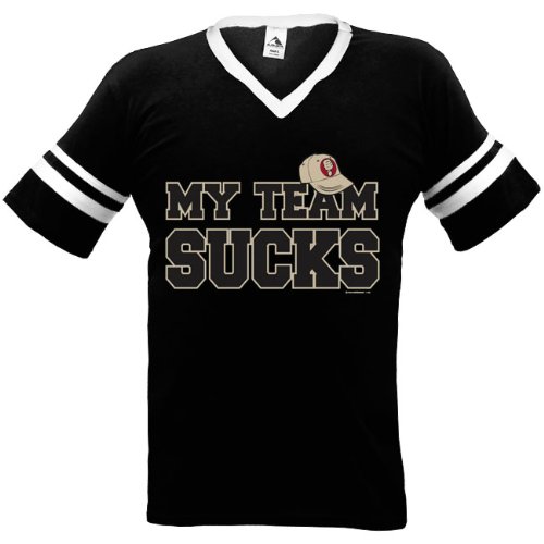 My Team Sucks Mens Ringer T-shirt, Funny Trendy Hot Mens V-Neck Tee Shirt, Medium, Navy/White