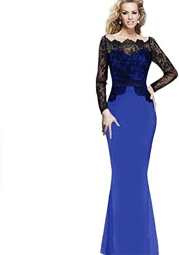 Blue Prom Party Lace Patchwork Tunic Formal Maxi Dresses Bky8-003.1