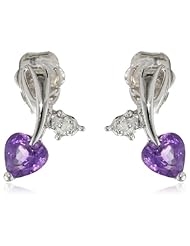 10k White Gold Heart Amethyst Diamond Earrings (0.009 cttw, I-J Color, I2-3 Clarity)